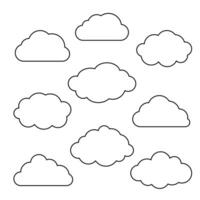 Vector set of nine different clouds silhouette on white background eps. cloud icon set.