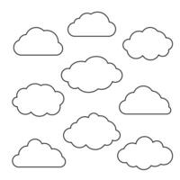 vector conjunto de nueve diferente nubes silueta en blanco antecedentes eps. nube icono colocar.