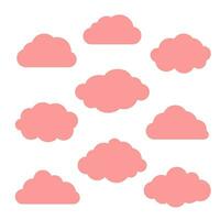 Vector set of nine different pink clouds on white background eps. Sky clouds vector silhouette. cloud icon set.