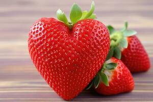 heart shaped strawberry . AI Generated photo