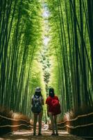 AI generated Couple hiking in mountains in winter. AI Generated photo