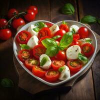 Heart shaped Caprese Salad. AI Generated photo