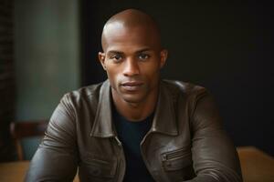 Portrait of black confident man with copy space. AI Generated photo
