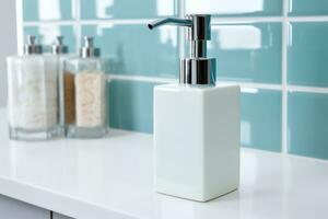 AI generated Soap dispenser in bathroom interior. AI Generated photo