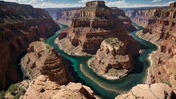 AI generated Majestic Aerial View of Canyon and River in the Afternoon photo