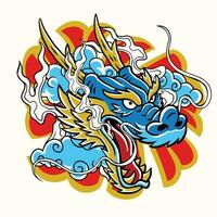 Aggressive Dragon Colored Tattoo Illustration in Old School Style vector