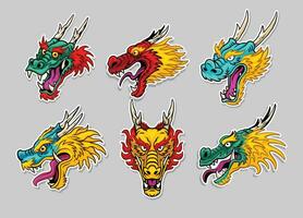 Set of dragon head Illustration sticker clip art isolated vector