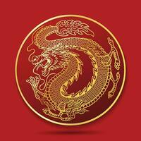 Stylized Gold Dragon Illustration in Circle Ornament vector