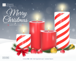 allegro Natale carta modello con 3d interpretazione Natale candele con rosso arco e Natale vischio psd