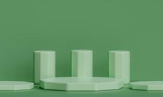 Product display green podium 3d,Green cylinder pedestal podium photo