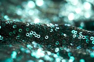 Christmas abstract background made of emerald green sequins. photo