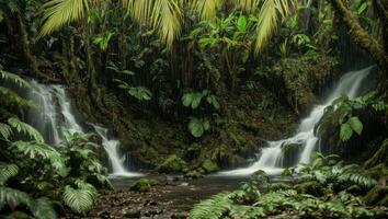 AI generated Majestic Dense Rain Forest With Spring Water photo