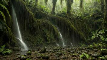 AI generated Majestic Dense Rain Forest With Spring Water photo