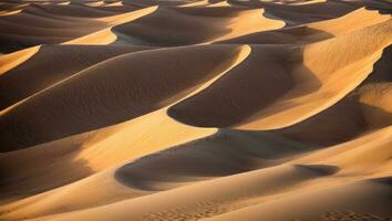 ai generado majestuoso Desierto duna olas en el tarde foto