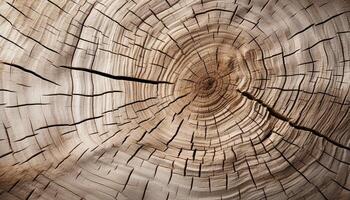 Weathered tree stump with concentric tree rings, symbolizing growth and history generated by AI photo