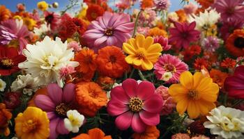 AI generated A vibrant bouquet of multi colored flowers brings freshness and beauty generated by AI photo