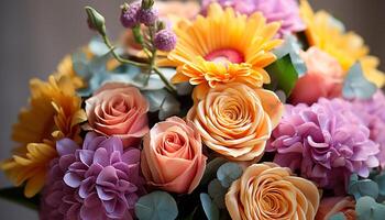 AI generated A vibrant bouquet of multi colored flowers brings freshness and beauty generated by AI photo