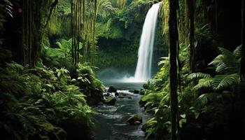 AI generated Majestic waterfall flowing through tropical rainforest, a breathtaking adventure generated by AI photo