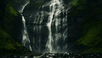 ai generado majestuoso cascada fluido mediante tropical selva, un asombroso aventuras generado por ai foto