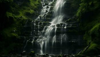 ai generado majestuoso cascada fluido mediante tropical selva, un asombroso aventuras generado por ai foto