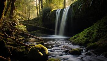 AI generated Majestic waterfall flowing through tropical rainforest, a breathtaking adventure generated by AI photo