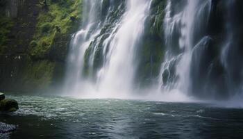 AI generated Majestic waterfall flowing through tropical rainforest, a breathtaking adventure generated by AI photo