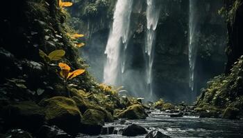 ai generado majestuoso cascada fluido mediante tropical selva, un asombroso aventuras generado por ai foto