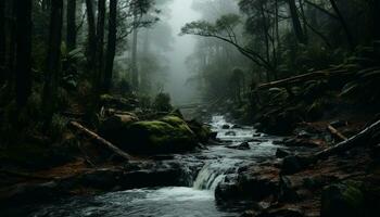 ai generado majestuoso cascada fluido mediante tropical selva, un asombroso aventuras generado por ai foto