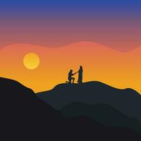 romántico Pareja en puesta de sol vector antecedentes ilustración
