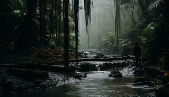 ai generado majestuoso montaña rango, fluido agua, tranquilo escena, naturaleza belleza generado por ai foto