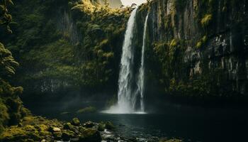 ai generado majestuoso montaña rango, fluido agua, tranquilo escena, naturaleza belleza generado por ai foto