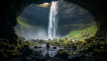 ai generado majestuoso montaña rango, fluido agua, tranquilo escena, naturaleza belleza generado por ai foto