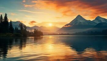 ai generado majestuoso montaña pico refleja en tranquilo agua, naturaleza belleza generado por ai foto