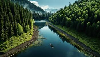 ai generado majestuoso montaña pico refleja en tranquilo agua, naturaleza belleza generado por ai foto