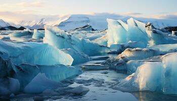 AI generated Refreshing drink ice cube melting in glass of cold water generated by AI photo