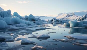 AI generated Refreshing drink ice cube melting in glass of cold water generated by AI photo