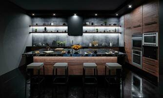 modern dark kitchen interior. photo