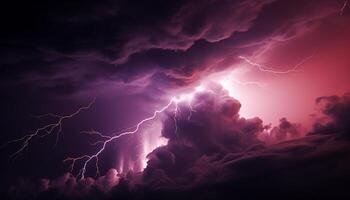 ai generado dramático cielo, oscuro noche, tormenta, majestuoso montañas, mojado césped generado por ai foto