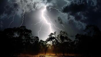 ai generado dramático cielo, oscuro noche, tormenta, majestuoso montañas, mojado césped generado por ai foto