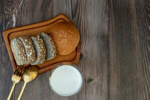 Breakfast set Sliced bread with milk photo
