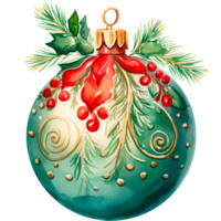 AI generated Christmas watercolor illustration Christmas tree toy with fir branches png