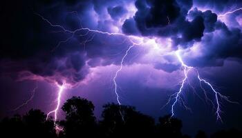 ai generado dramático cielo, oscuro noche, tormenta, majestuoso montañas, mojado césped generado por ai foto