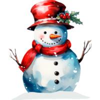 AI generated Christmas watercolor illustration of snowman png