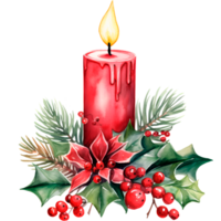 AI generated Christmas watercolor illustration of a candle with fir branches png