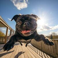 AI generated A flying black giant pug photo