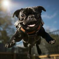 AI generated A flying black giant pug photo