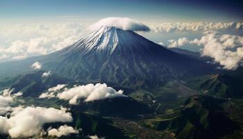 AI generated Majestic mountain peak, snowcapped and tranquil, in Japanese autumn generated by AI photo