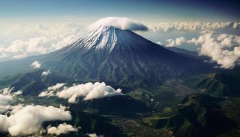 ai generado majestuoso montaña cima, nevado y tranquilo, en japonés otoño generado por ai foto