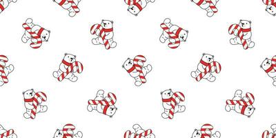 oso sin costura modelo Navidad polar oso vector Papa Noel claus sombrero caramelo caña campana copo de nieve bufanda aislado repetir fondo de pantalla osito de peluche dibujos animados loseta antecedentes ilustración garabatear diseño