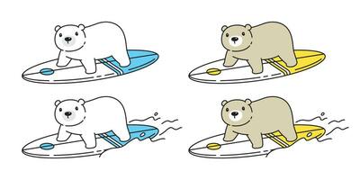 oso vector polar oso tabla de surf icono dibujos animados personaje deporte playa verano logo símbolo ilustración garabatear diseño